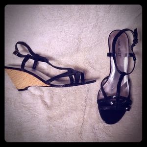 Nine West Black Strappy Wedges